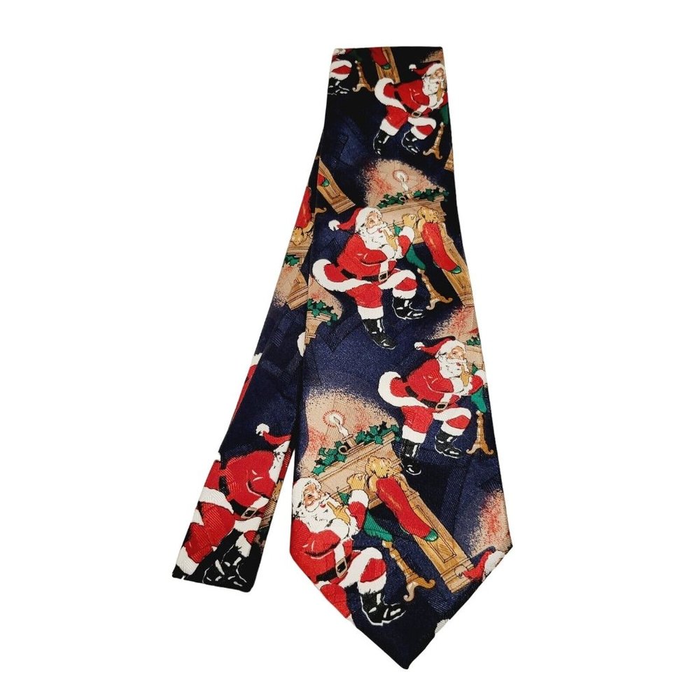 Vintage Holiday Santa Clause down the Fire Place Neck Tie 615 Collection